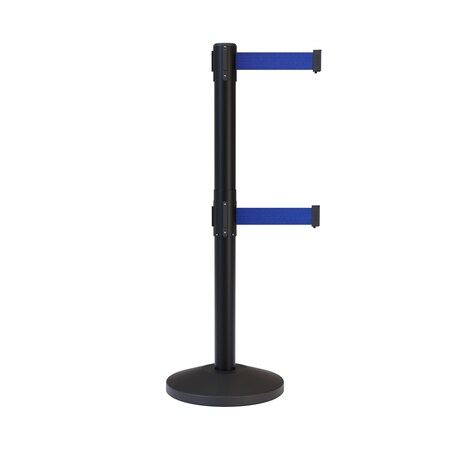 Montour Line Stanchion Dual Belt Barrier Black Post 11ft. Dk Blu Belt ES400D-BK-DBL-110